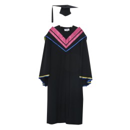 Order the coming version of the graduation gown of the master's College of Humanities and arts of Macao University of science and technology, black square graduation hat, pink V-neck shawl, master's graduation gown garment factory DA169 Order the coming version of the graduation gown of the master's College of Humanities and arts of Macao University of science and technology, black square graduation hat, pink V-neck shawl, master's graduation gown garment factory DA169